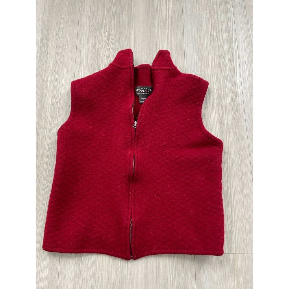 Woolrich Women's Red Full Zip Vest Size Large Shrunken Textured 100% Wool